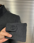 Modern Charcoal Zip-Front Overcoat with Stand Collar
