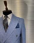 Sky Blue Textured Double-Breasted Blazer