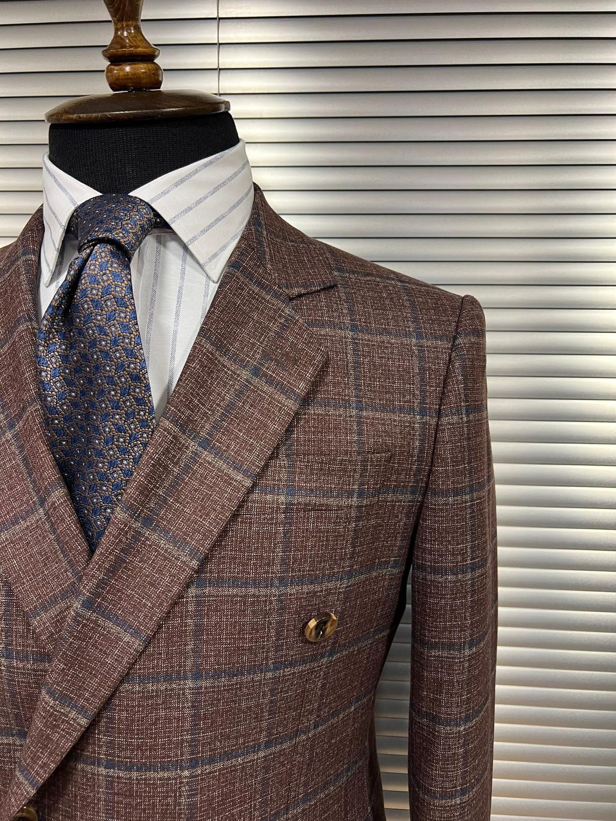 Chocolate Brown Tweed Double-Breasted Suit