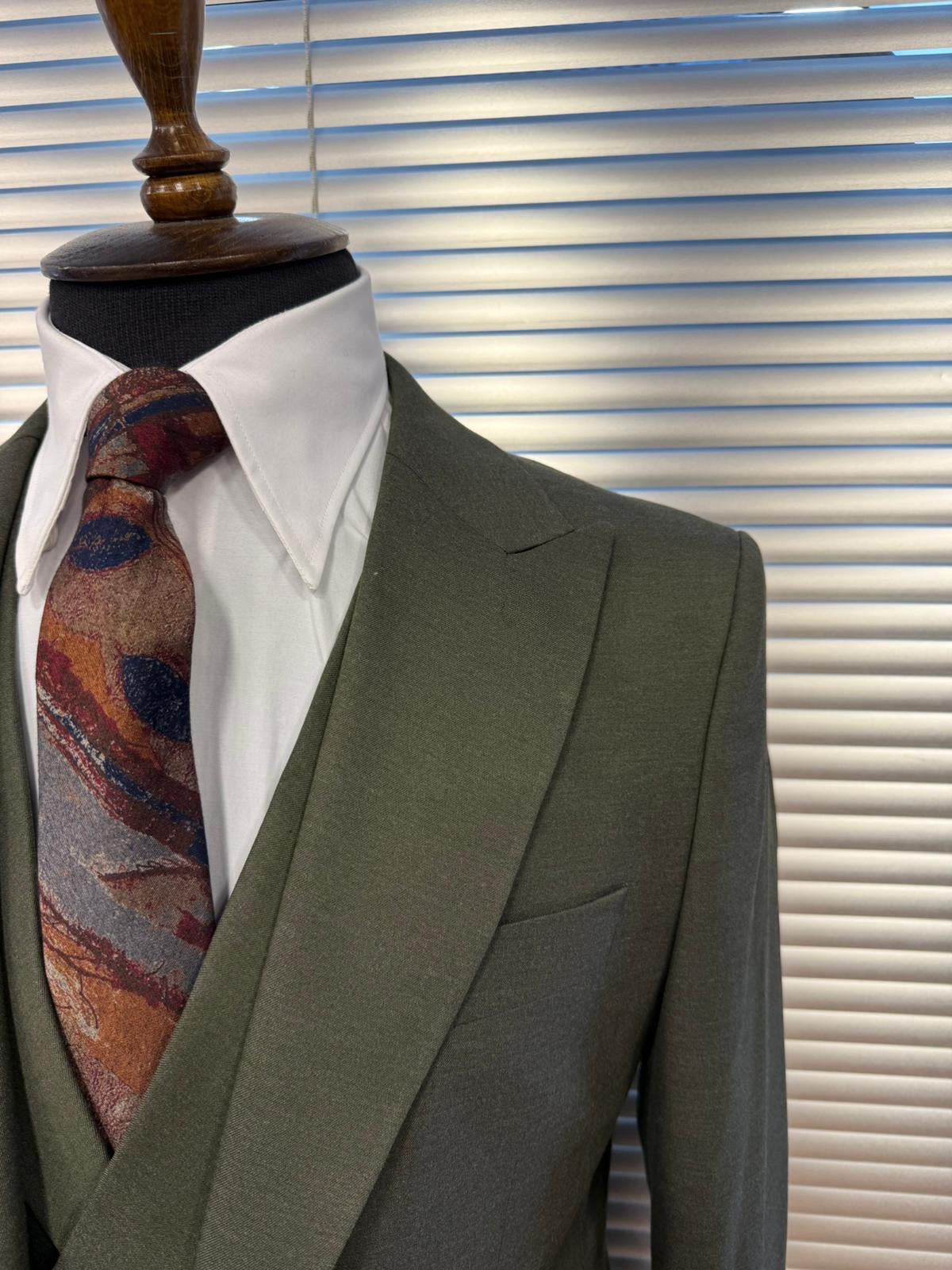 Olive Green Peak Lapel Suit