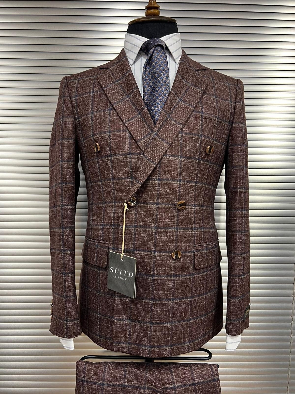 Chocolate Brown Tweed Double-Breasted Suit