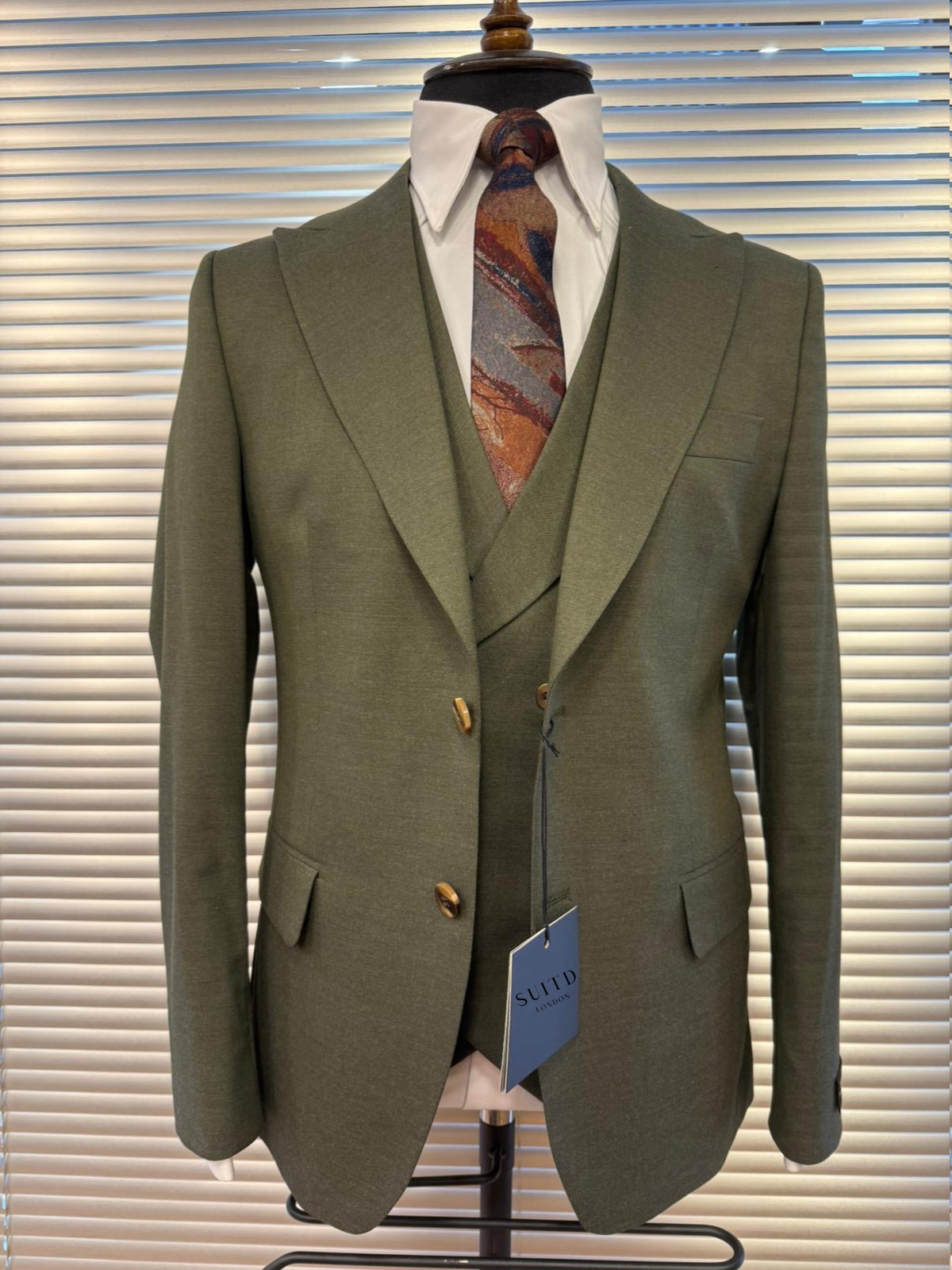 Olive Green Peak Lapel Suit