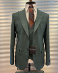 Forest Green Windowpane Three-Piece Suit
