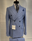 Sky Blue Textured Double-Breasted Blazer