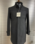 Modern Charcoal Zip-Front Overcoat with Stand Collar