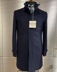 Contemporary Navy Zip-Front Overcoat with Stand Collar