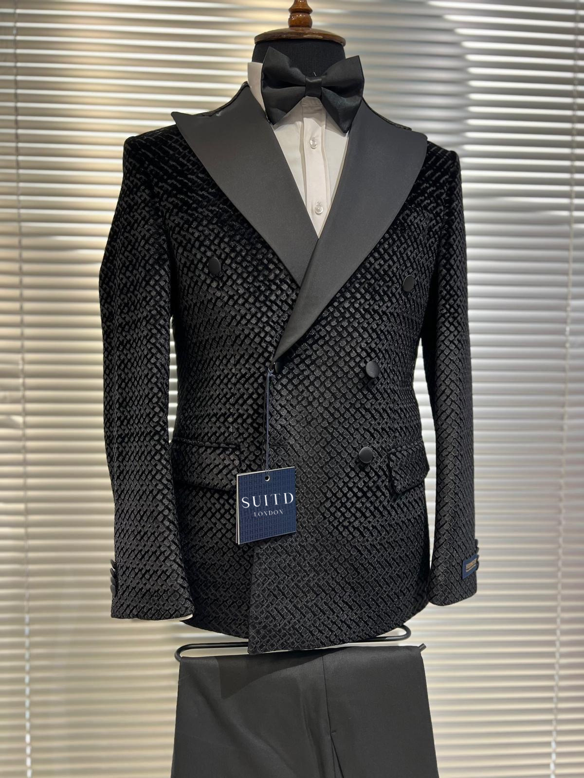 Jet Black Diamond Textured Tuxedo Jacket